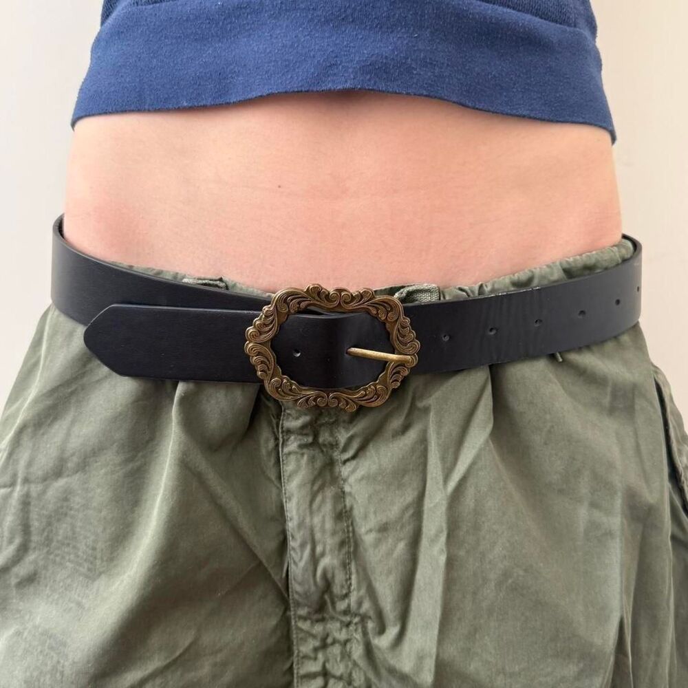 y2k style black american western floral bronze accent boho belt